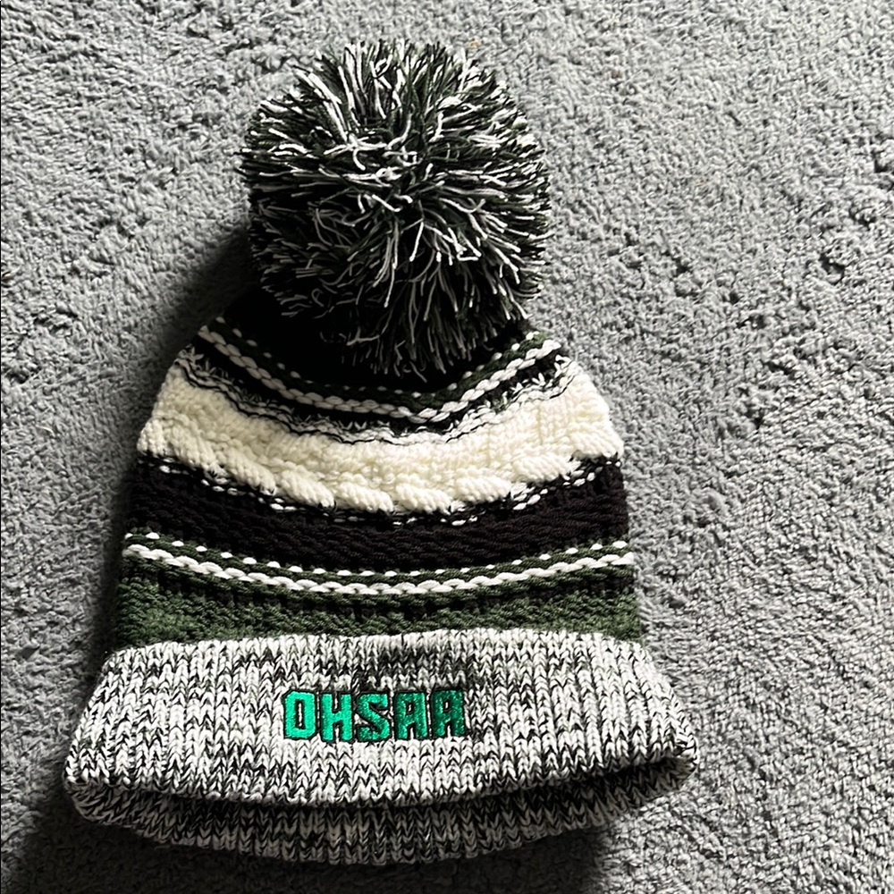 Green and Black Knit Pom-Pom Hat